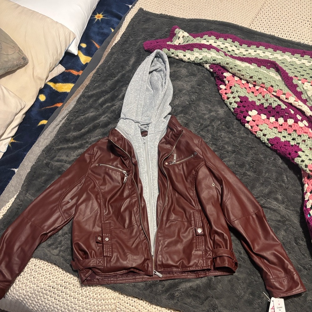 Juniors' Hooded Faux-Leather Moto Jacket, Created for Macy's